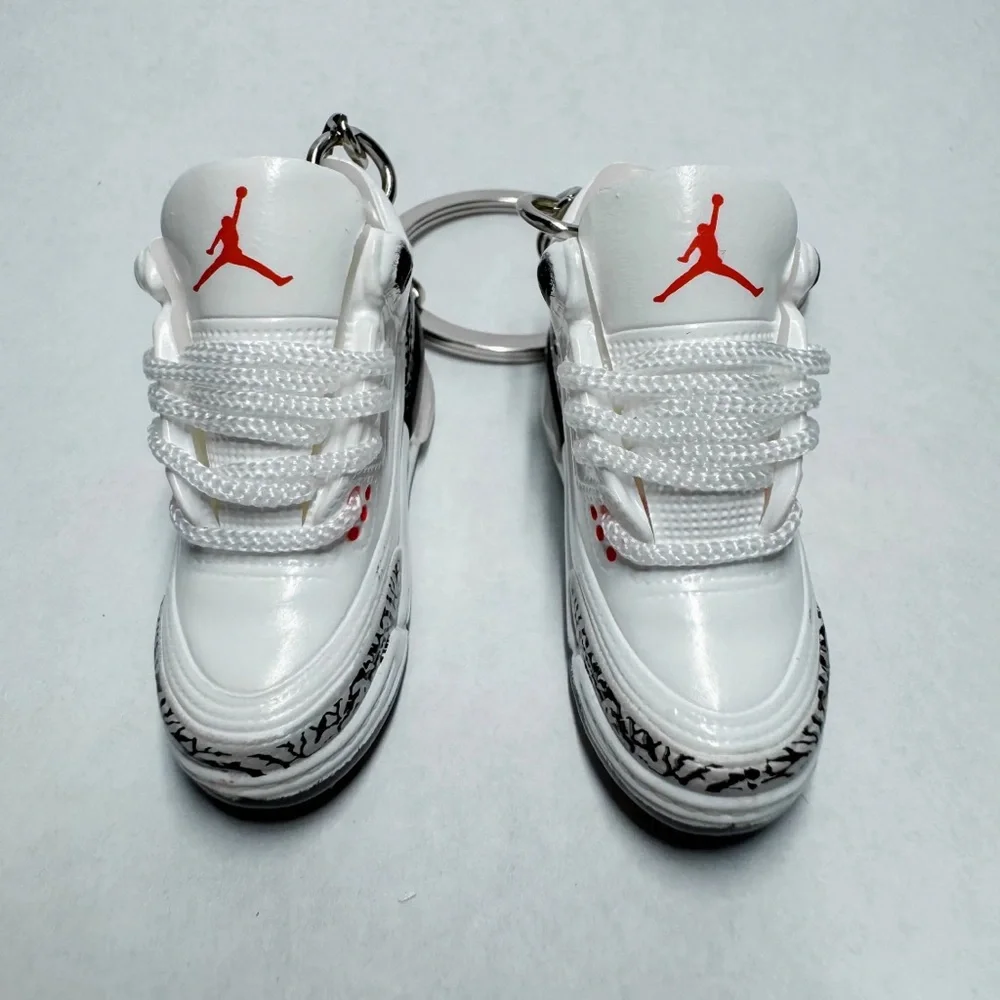 Air Jordan 3 Retro White Cement Reimagined Red Sneaker Keychain Pair Shoe Box 3D